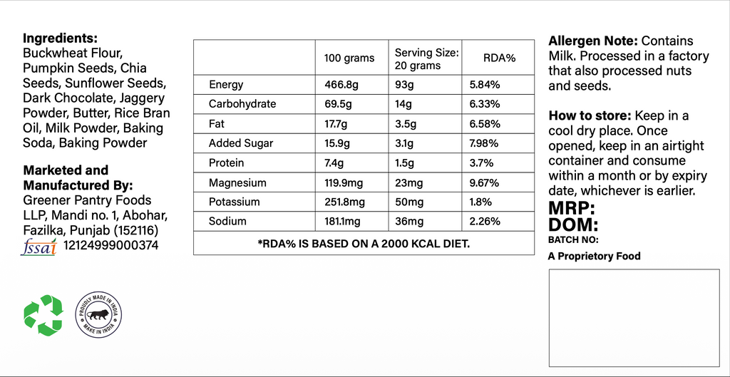 Buckitoz Choco Cookies with Pumpkin Seeds - Gluten free healthy cookies made with no maida. Preservative free tea time snack. Healthy cookies, Best cookies for kids.