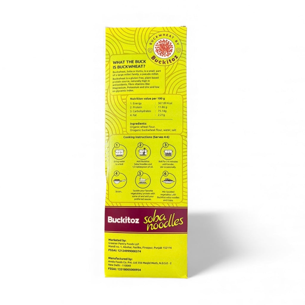 Buckitoz Buckwheat Soba Noodles pack - Gluten free and maida free noodles. Healthy noodles for weight loss.