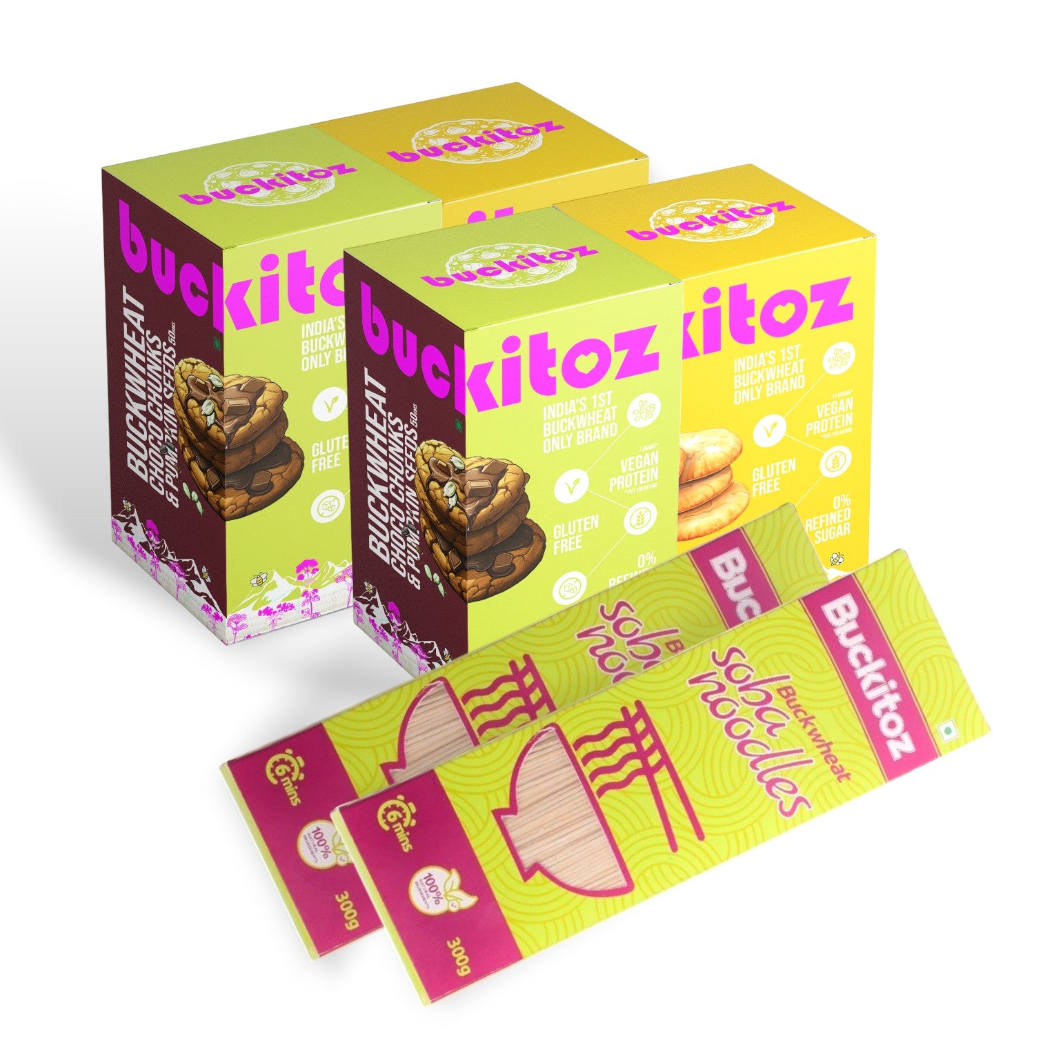 Buckitoz Chana Sattu Cookies and Buckitoz Choco cookies and Buckitoz Soba noodles - Gluten free healthy cookies and noodles made with no maida. Preservative free tea time snack. Healthy cookies, Best cookies for kids.