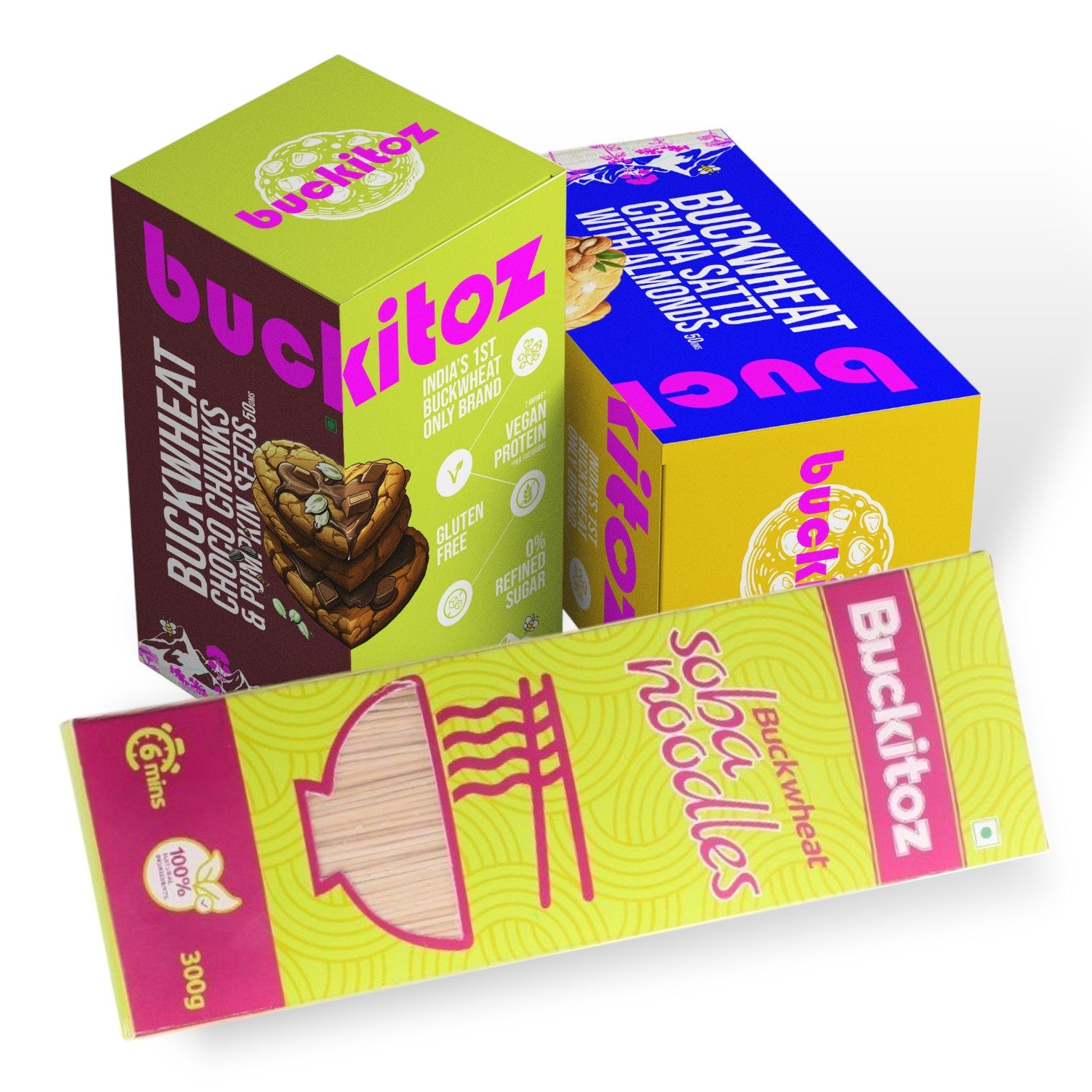 Buckitoz Chana Sattu Cookies and Buckitoz Choco cookies and Buckitoz Soba noodles - Gluten free healthy cookies and noodles made with no maida. Preservative free tea time snack. Healthy cookies, Best cookies for kids.